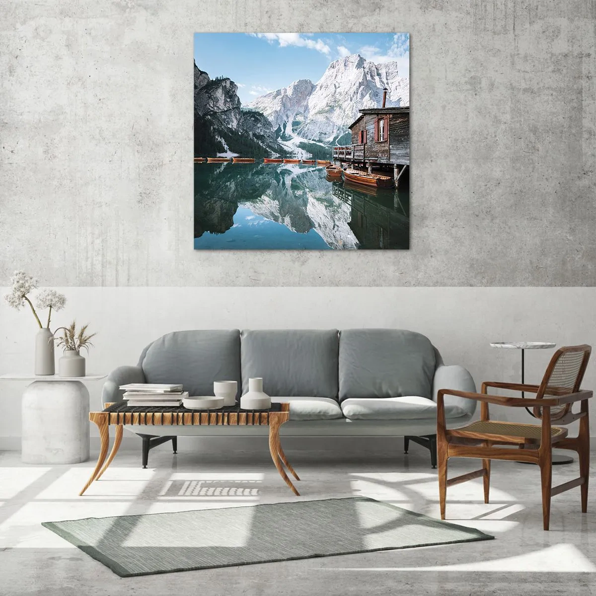 Glasbild - Bild auf glas - Kristallklarer Bergmorgen - 70x70 cm