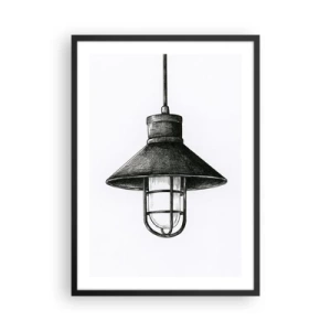 Poster in einem schwarzem Rahmen - Skizze einer industriellen Hängelampe - 50x70cm - Wie vor Jahren… - Moderne Wanddekoration für Wohnzimmer und Schlafzimmer ARTTOR