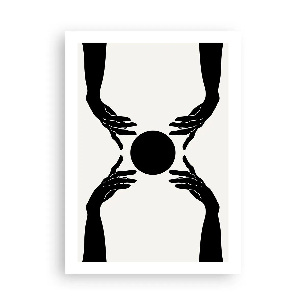 Poster - Schwarz-Weiß-Grafik einer Hand mit einem Ball - 50x70cm - Geheimes Zeichen - Moderne Wanddekoration für Wohnzimmer und Schlafzimmer ARTTOR