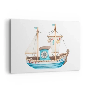 Bild auf Leinwand - Leinwandbild - Abbildung eines Schiffes in Pastellfarben auf weißem Hintergrund - 120x80cm - Ahoi, Abenteuer! - Moderne Wanddekoration für Wohnzimmer und Schlafzimmer ARTTOR