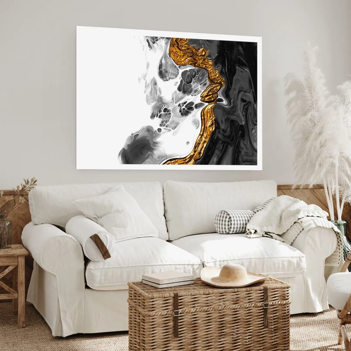 Poster - Eine abstrakte Komposition mit Akzenten in Gold und Schwarz. - 100x70cm - Organische Komposition - Moderne Wanddekoration für Wohnzimmer und Schlafzimmer ARTTOR