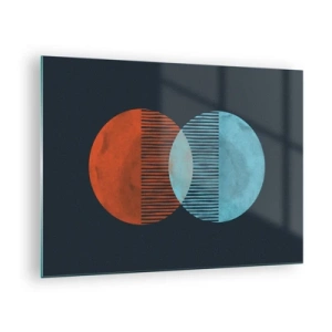 Glasbild - Bild auf glas - Zwei sich kreuzende bunte Planeten mit einem geometrischen Muster - 70x50cm - Astronomische Fantasie - Moderne Wanddekoration für Wohnzimmer und Schlafzimmer ARTTOR