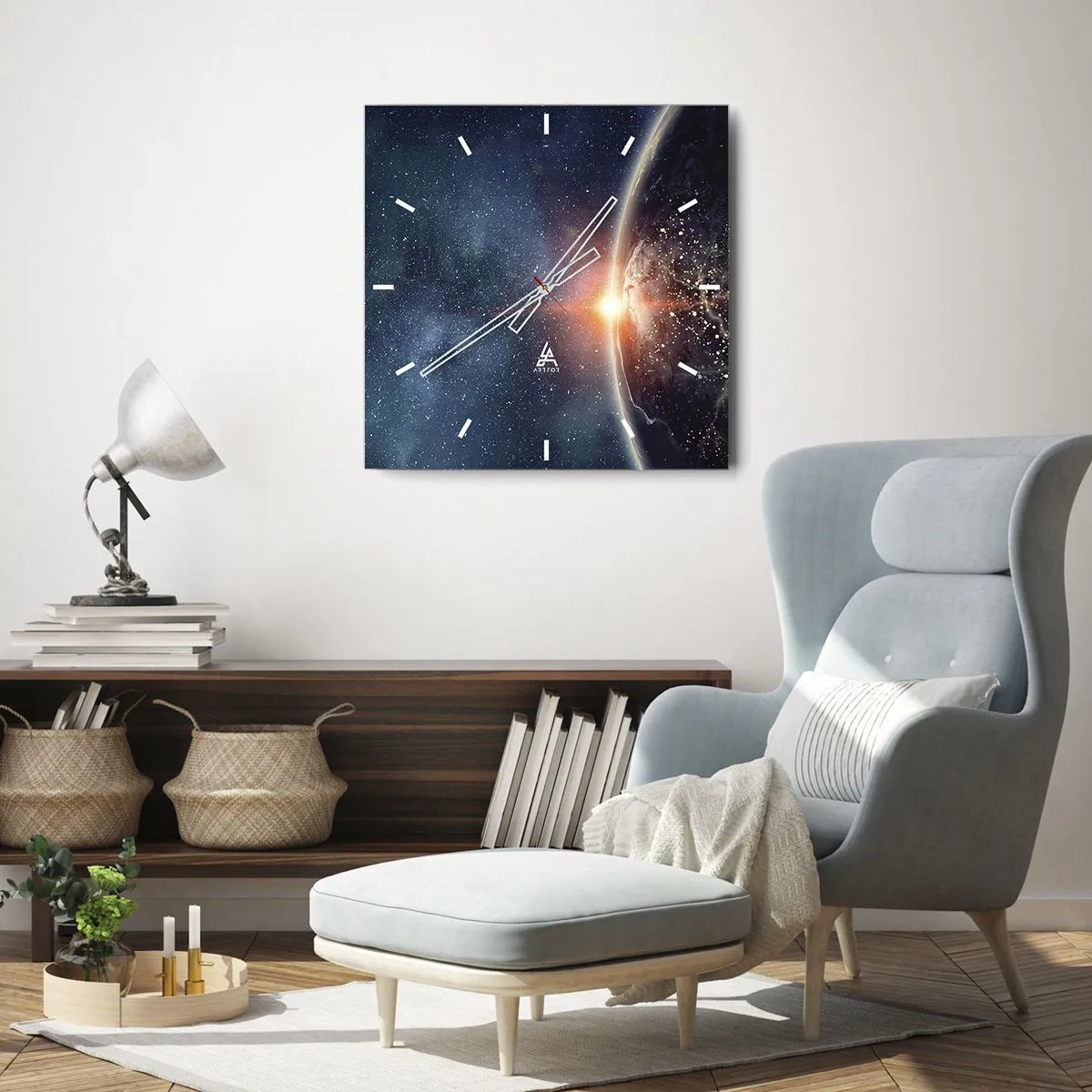 Wanduhr - Glasuhr - Die Erde vom Weltraum aus gesehen mit der aufgehenden Sonne - 30x30cm - In einer neuen Perspektive - Moderne Wanddekoration für Wohnzimmer und Schlafzimmer ARTTOR