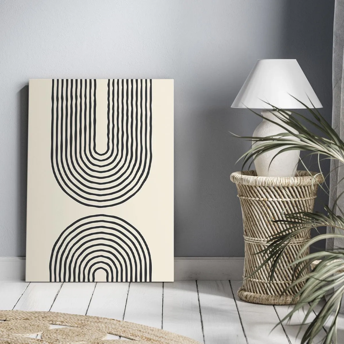 Bild auf Leinwand - Leinwandbild - Abstraktes geometrisches Muster mit symmetrischen Linien auf hellem Hintergrund - 50x70cm - In einem Moment ... - Moderne Wanddekoration für Wohnzimmer und Schlafzimmer ARTTOR