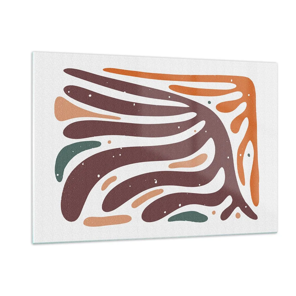Glasbild - Bild auf glas - Abstrakte Formen in Braun- und Orangetönen, die auf weißem Hintergrund ausstrahlen - 120x80cm - Strahlende organische Komposition - Moderne Wanddekoration für Wohnzimmer und Schlafzimmer ARTTOR