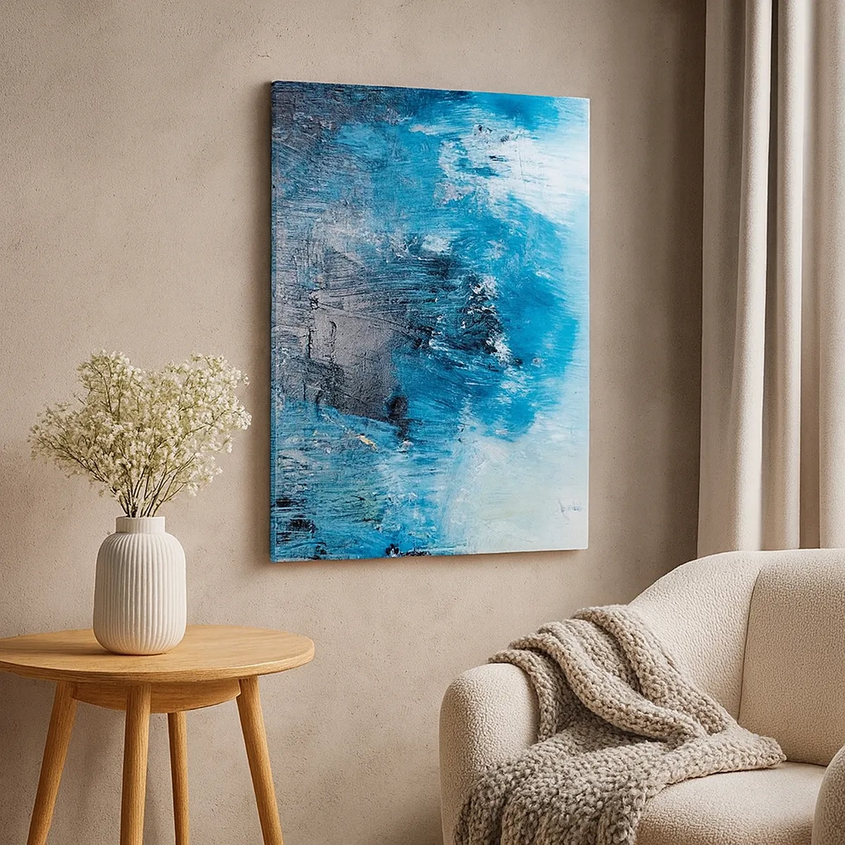 Bild auf Leinwand - Leinwandbild - Abstrakte Pinselstriche in Blautönen - 50x70cm - Rhapsodie in Blau - Moderne Wanddekoration für Wohnzimmer und Schlafzimmer ARTTOR