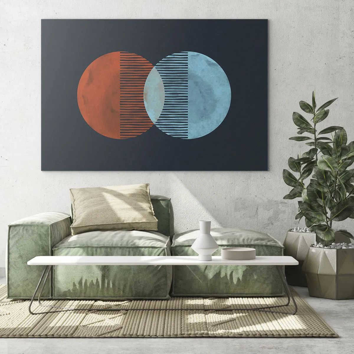 Glasbild - Bild auf glas - Zwei sich kreuzende bunte Planeten mit einem geometrischen Muster - 120x80cm - Astronomische Fantasie - Moderne Wanddekoration für Wohnzimmer und Schlafzimmer ARTTOR