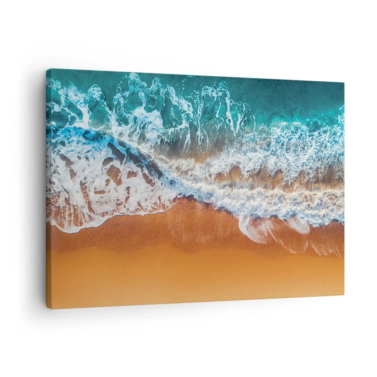 Bild auf Leinwand - Leinwandbild - Luftaufnahme der Meereswellen, die an die Küste krachen - 70x50cm - Immer Hand in Hand - Moderne Wanddekoration für Wohnzimmer und Schlafzimmer ARTTOR