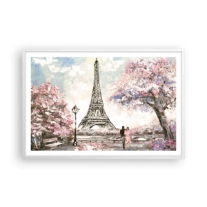 Poster in einem weißen Rahmen - Aprilspaziergang durch Paris - 91x61 cm