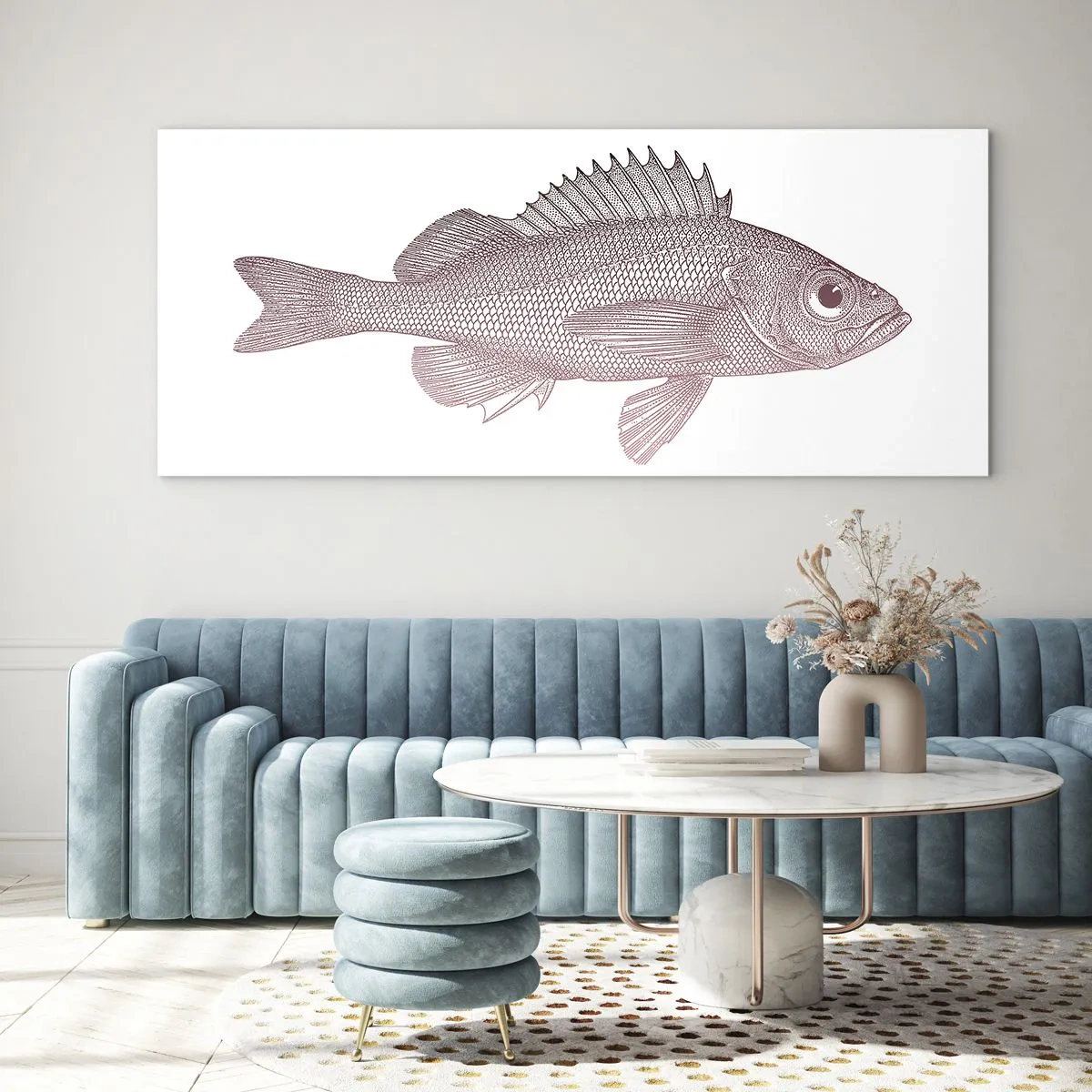 Glasbild - Bild auf glas - Detaillierte Darstellung eines Fisches auf weißem Hintergrund - 120x50cm - Großäugiger Fisch - Moderne Wanddekoration für Wohnzimmer und Schlafzimmer ARTTOR