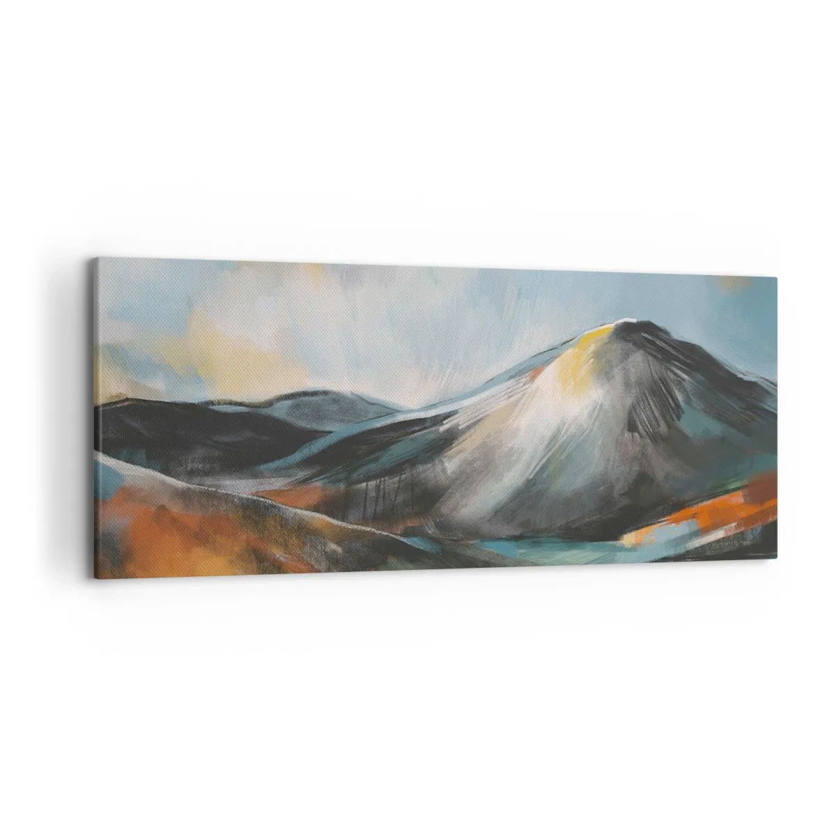 Bild auf Leinwand - Leinwandbild - Abstrakte Berglandschaft in warmen Farbtönen - 120x50cm - Roh und schön - Moderne Wanddekoration für Wohnzimmer und Schlafzimmer ARTTOR