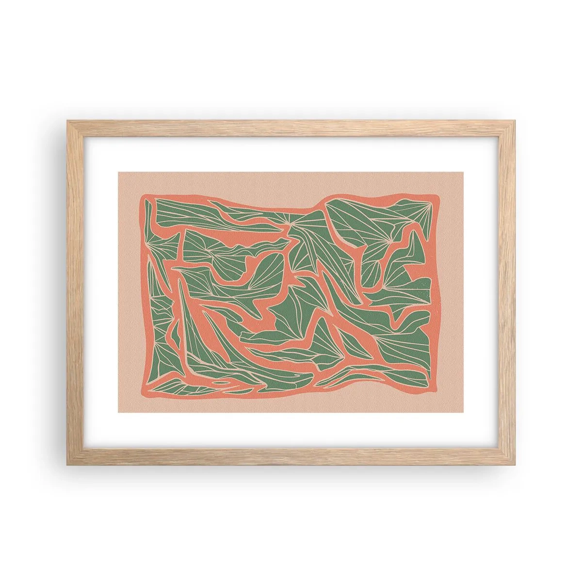 Poster in einem Rahmen aus heller Eiche - Kampf zwischen Korallen und Grün - 40x30 cm