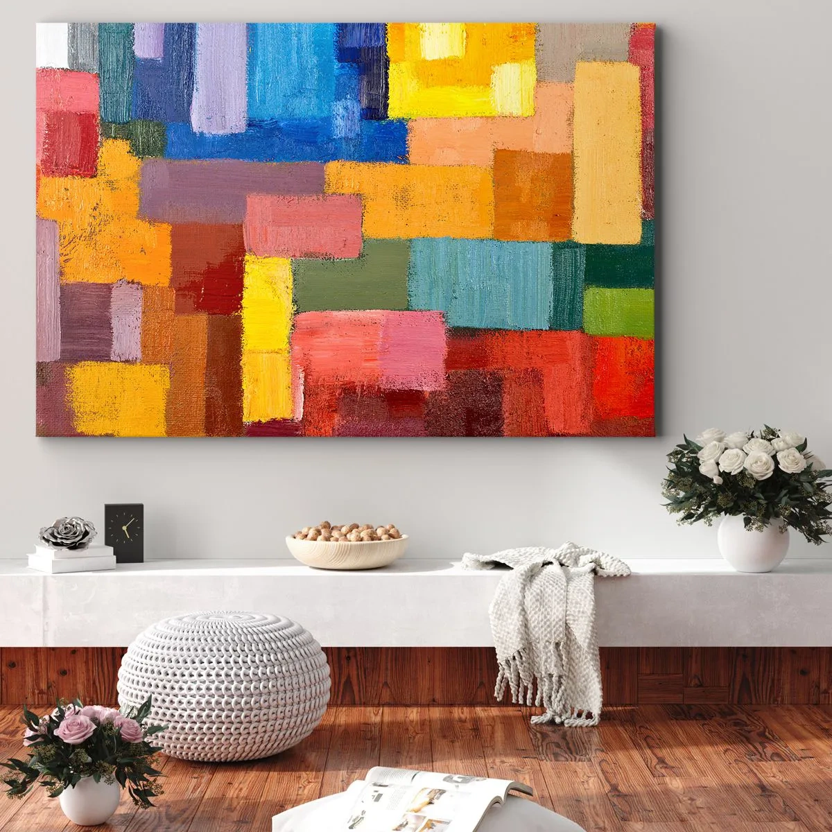 Bild auf Leinwand - Leinwandbild - Bunte abstrakte Rechtecke in verschiedenen Farbtönen - 70x50cm - Jeder ist anders, alle bunt - Moderne Wanddekoration für Wohnzimmer und Schlafzimmer ARTTOR