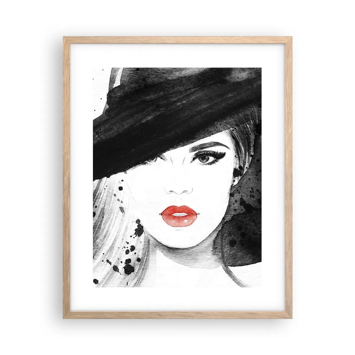 Poster in einem Rahmen aus heller Eiche - Frau in schwarz - 40x50 cm