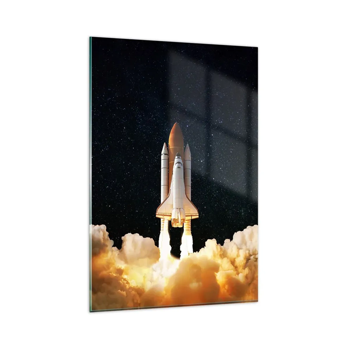 Glasbild - Bild auf glas - Eine Weltraumrakete hebt vor dem Sternenhimmel ab - 80x120cm - Ad Astra! - Moderne Wanddekoration für Wohnzimmer und Schlafzimmer ARTTOR