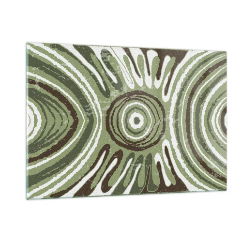 Glasbild - Bild auf glas - Grüne konzentrische Kreise und abstrakte Linien - 120x80cm - Explosion von Emotionen - Moderne Wanddekoration für Wohnzimmer und Schlafzimmer ARTTOR