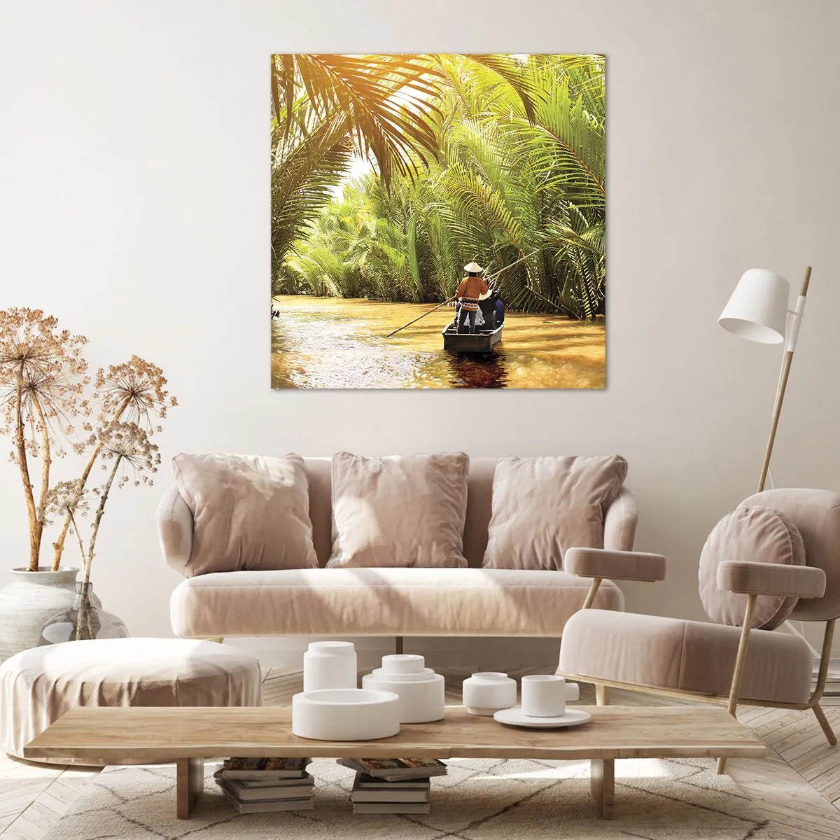 Bild auf Leinwand - Leinwandbild - Eine Palmenschlucht entlang - 70x70 cm