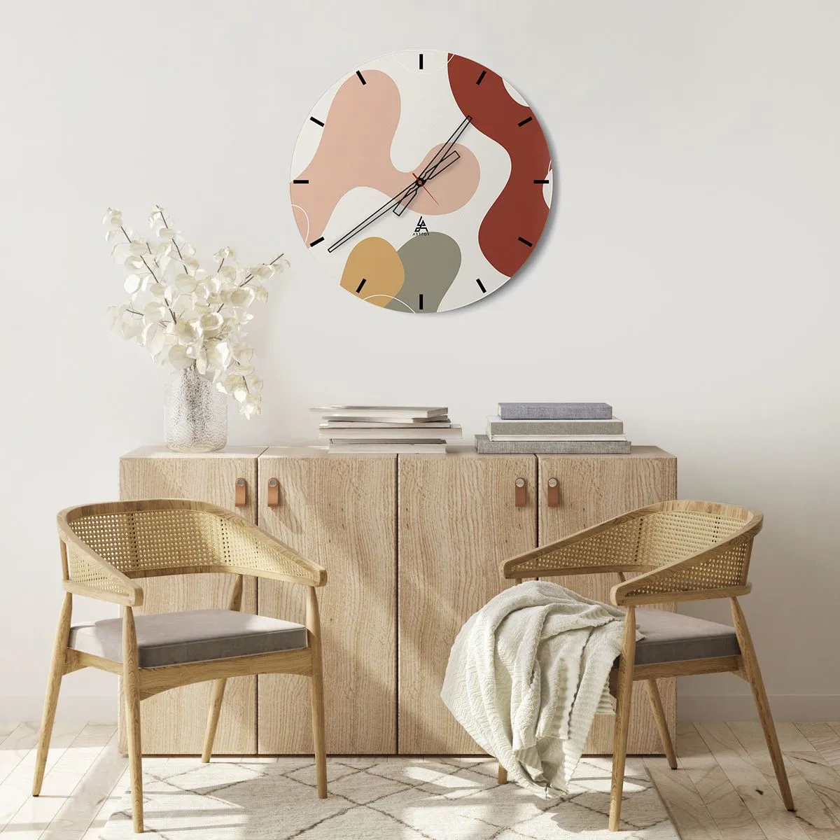 Wanduhr - Glasuhr - Eine abstrakte Komposition aus organischen Formen und Farben. - 30x30cm - Kringel oder Schnörkel? - Moderne Wanddekoration für Wohnzimmer, Küche und Schlafzimmer ARTTOR