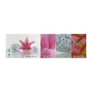 Fototapeten Muster Premium Sand - Eine Studie in Pink, Grau und Weiß - Blumen, Lilie, Steine - 100x30 cm