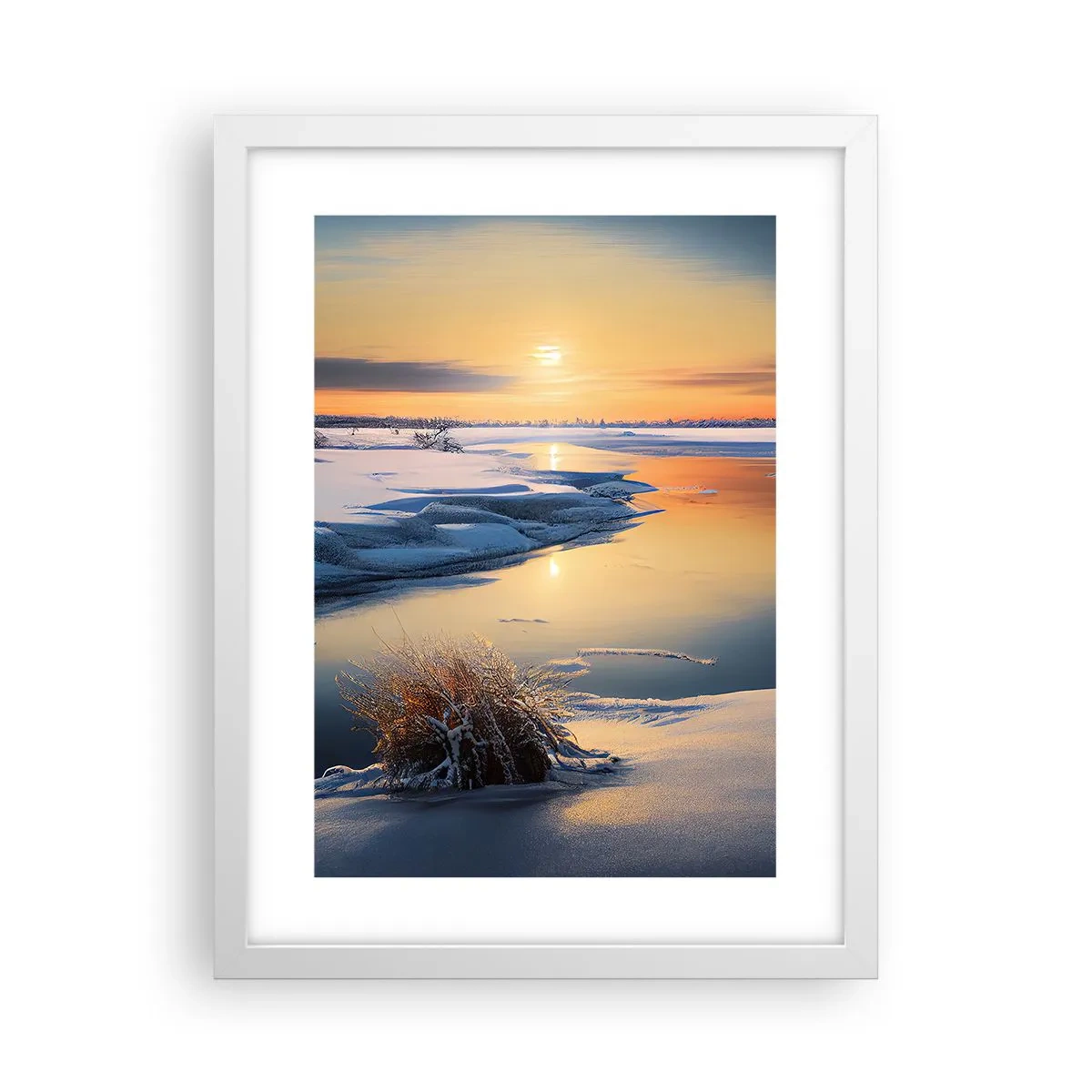 Poster in einem weißen Rahmen - Wintersonnenuntergang - 30x40 cm