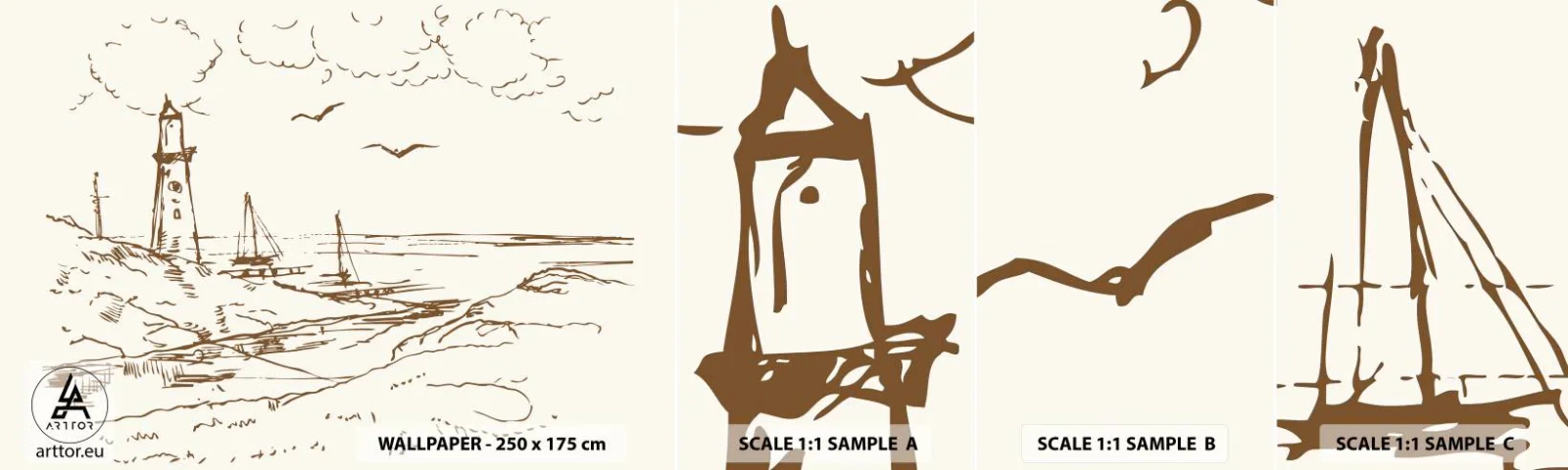 Fototapetenmuster Standard Eco - Ein Überblick über die Erinnerungen an den Sommer - Grafik, Küste, Leuchtturm - 100x30 cm