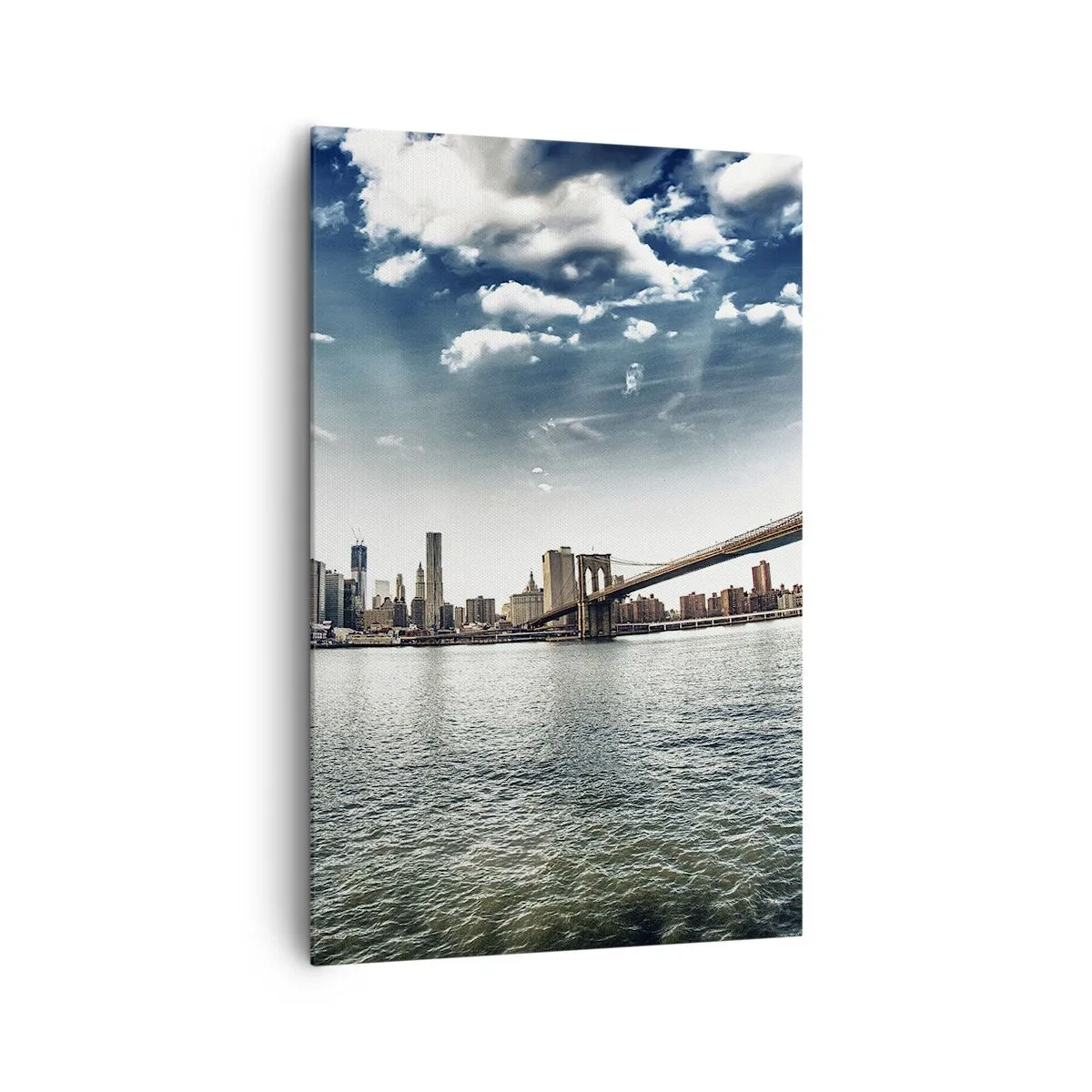 Bild auf Leinwand - Leinwandbild - Panorama der Stadt mit einer Brücke vor dem blauen Himmel - 80x120cm - Glasinsel - Moderne Wanddekoration für Wohnzimmer und Schlafzimmer ARTTOR