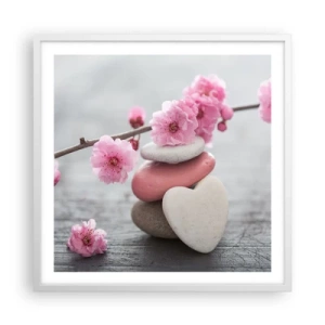 Poster in einem weißen Rahmen - Glückseligkeit mit einer Kirschblüte - 60x60 cm