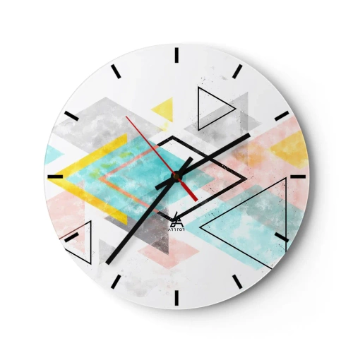 Wanduhr - Glasuhr - Bunte Dreiecke und Rauten im geometrischen Stil - 30x30cm - Geometrisches Spiel - Moderne Wanddekoration für Wohnzimmer, Küche und Schlafzimmer ARTTOR