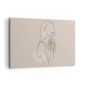 Bild auf Leinwand - Leinwandbild - Minimalistische Illustration einer Frau mit Umrissen auf beigem Hintergrund - 120x80cm - Mädchenhafte Ikone - Moderne Wanddekoration für Wohnzimmer und Schlafzimmer ARTTOR