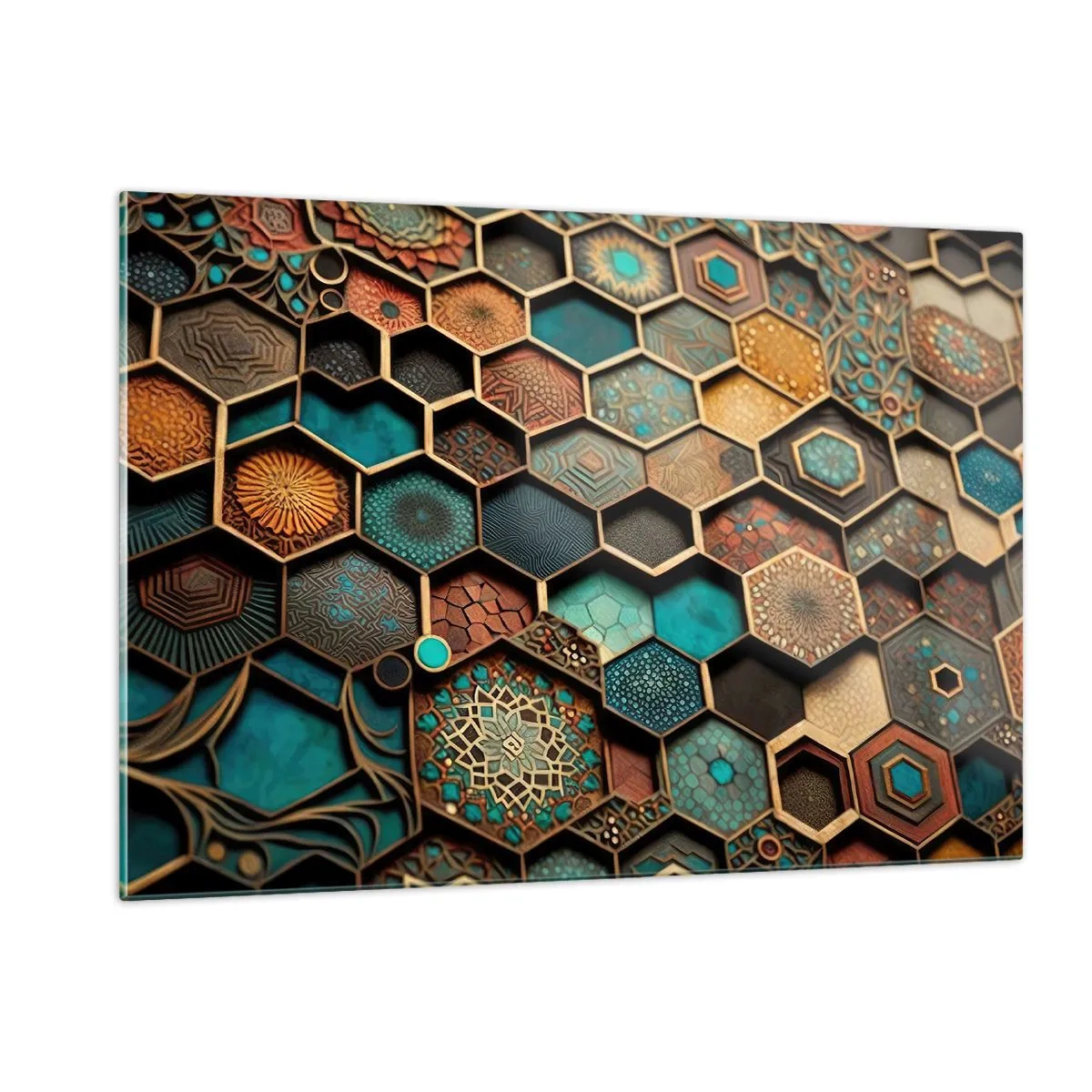 Glasbild - Bild auf glas - Mosaik mit geometrischen Mustern im orientalischen Stil - 120x80cm - Arabische Ornamente – Variation - Moderne Wanddekoration für Wohnzimmer und Schlafzimmer ARTTOR