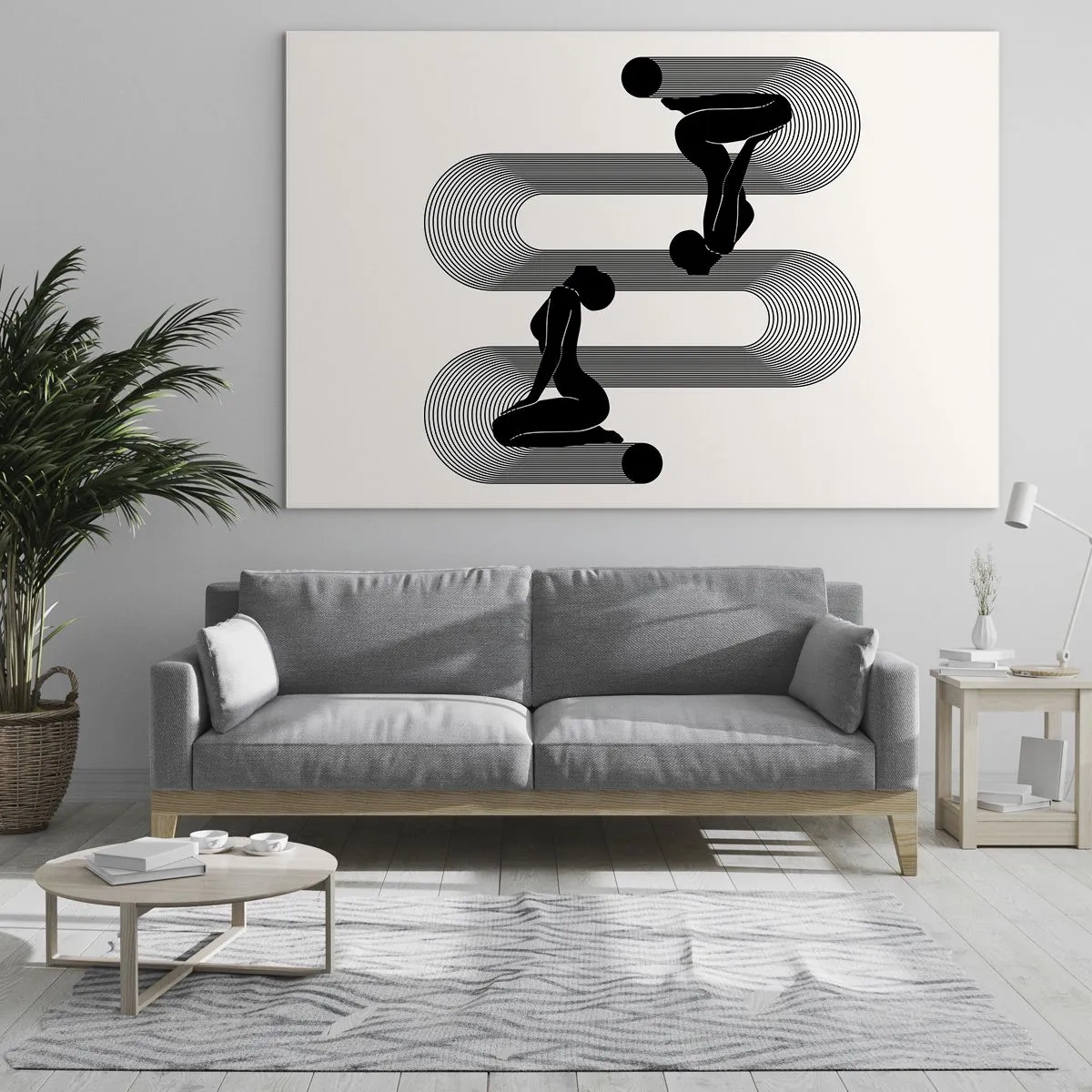 Glasbild - Bild auf glas - Minimalistische feminine Silhouetten mit grafischem Linienmotiv - 100x70cm - Sinnliche Symmetrie - Moderne Wanddekoration für Wohnzimmer und Schlafzimmer ARTTOR
