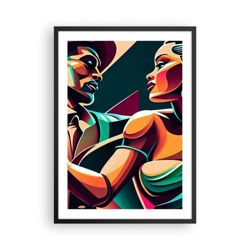 Poster in einem schwarzem Rahmen - Bunte Illustration eines Paares, das Tango im Pop-Art-Stil tanzt - 50x70cm - Im Rhythmus des Herzens - Moderne Wanddekoration für Wohnzimmer und Schlafzimmer ARTTOR