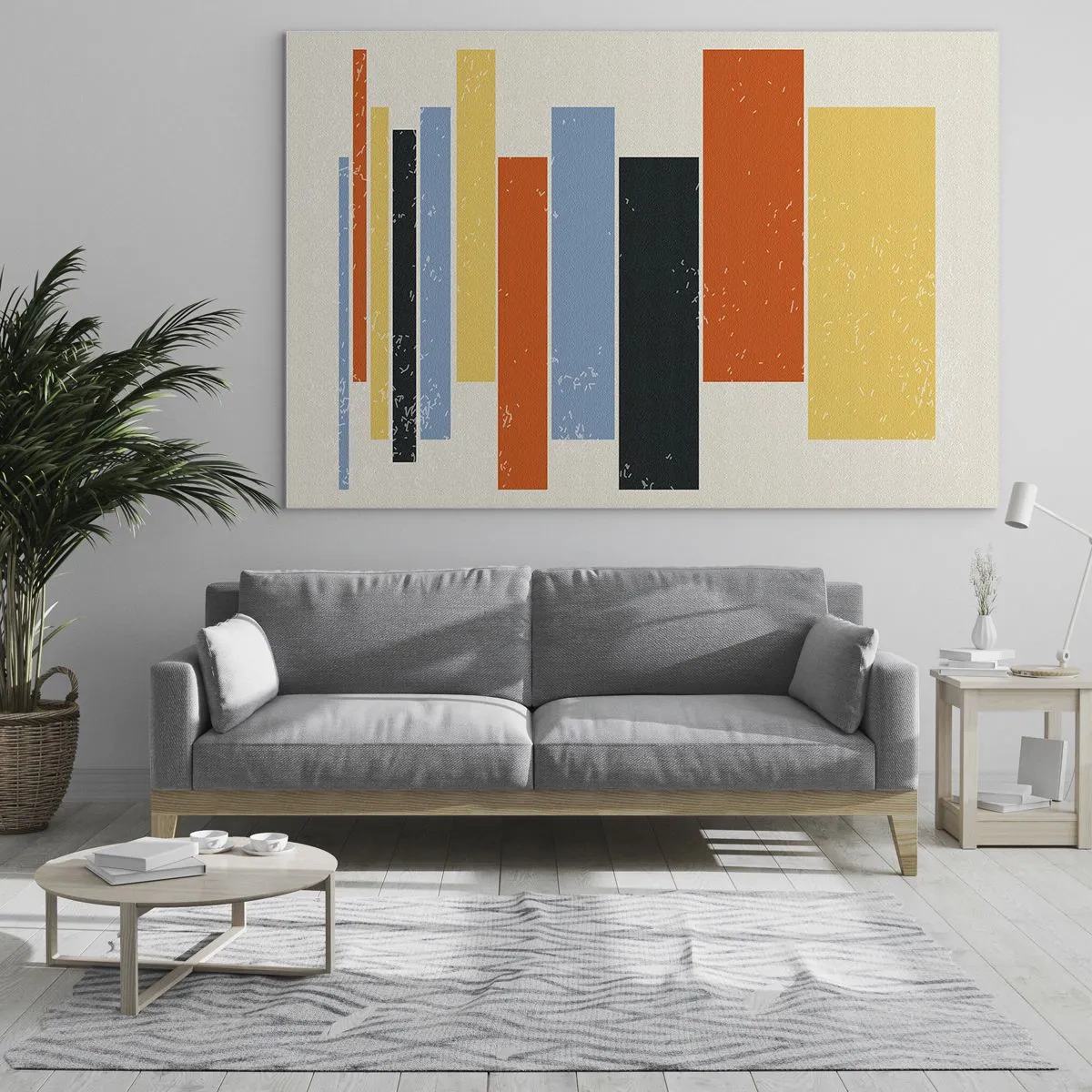 Glasbild - Bild auf glas - Geometrische Streifen in rhythmischer Komposition auf hellem Hintergrund - 70x50cm - Musiknotation - Moderne Wanddekoration für Wohnzimmer und Schlafzimmer ARTTOR