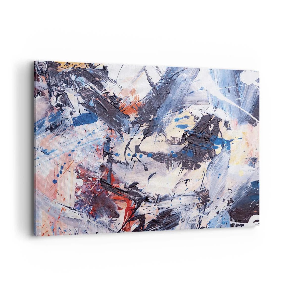 Bild auf Leinwand - Leinwandbild - Abstraktion mit dynamischen Pinselstrichen in Blau und Rot. - 100x70cm - Verrückter Tanz der Abstraktion - Moderne Wanddekoration für Wohnzimmer und Schlafzimmer ARTTOR