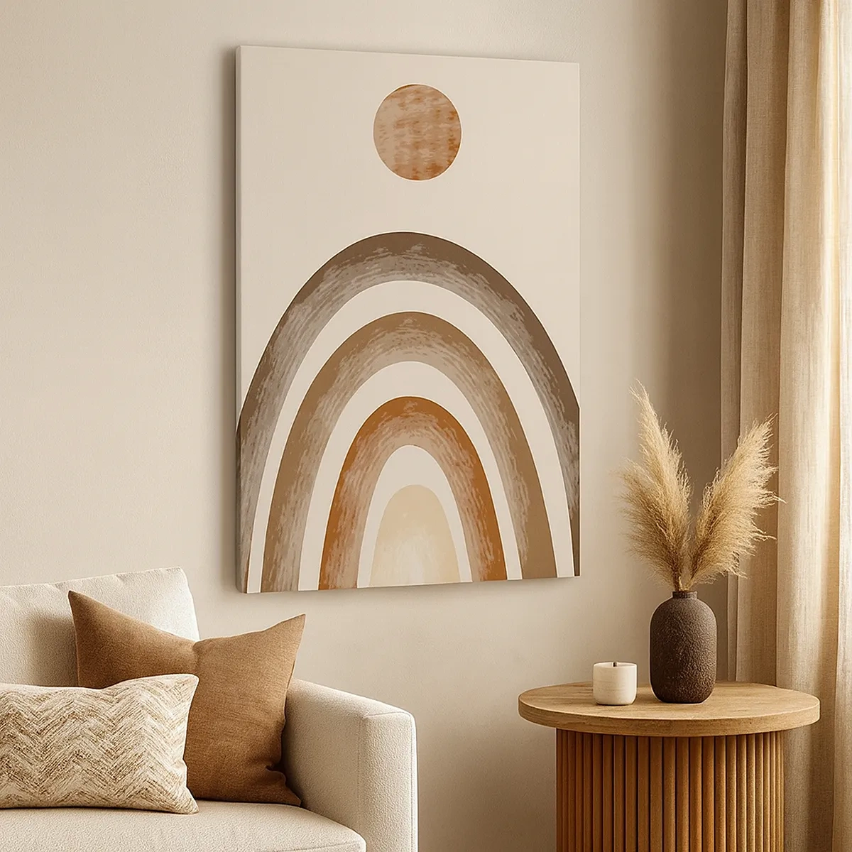 Bild auf Leinwand - Leinwandbild - Geometrisches Planetenmotiv in Brauntönen - 50x70cm - In einer weit entfernten Galaxie - Moderne Wanddekoration für Wohnzimmer und Schlafzimmer ARTTOR