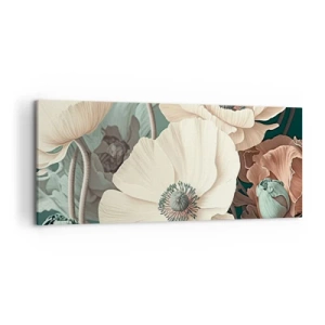 Bild auf Leinwand - Leinwandbild - Elegante Blumen in Pastelltönen auf grünem Hintergrund - 120x50cm - Flüstern von Mohnblumen - Moderne Wanddekoration für Wohnzimmer und Schlafzimmer ARTTOR