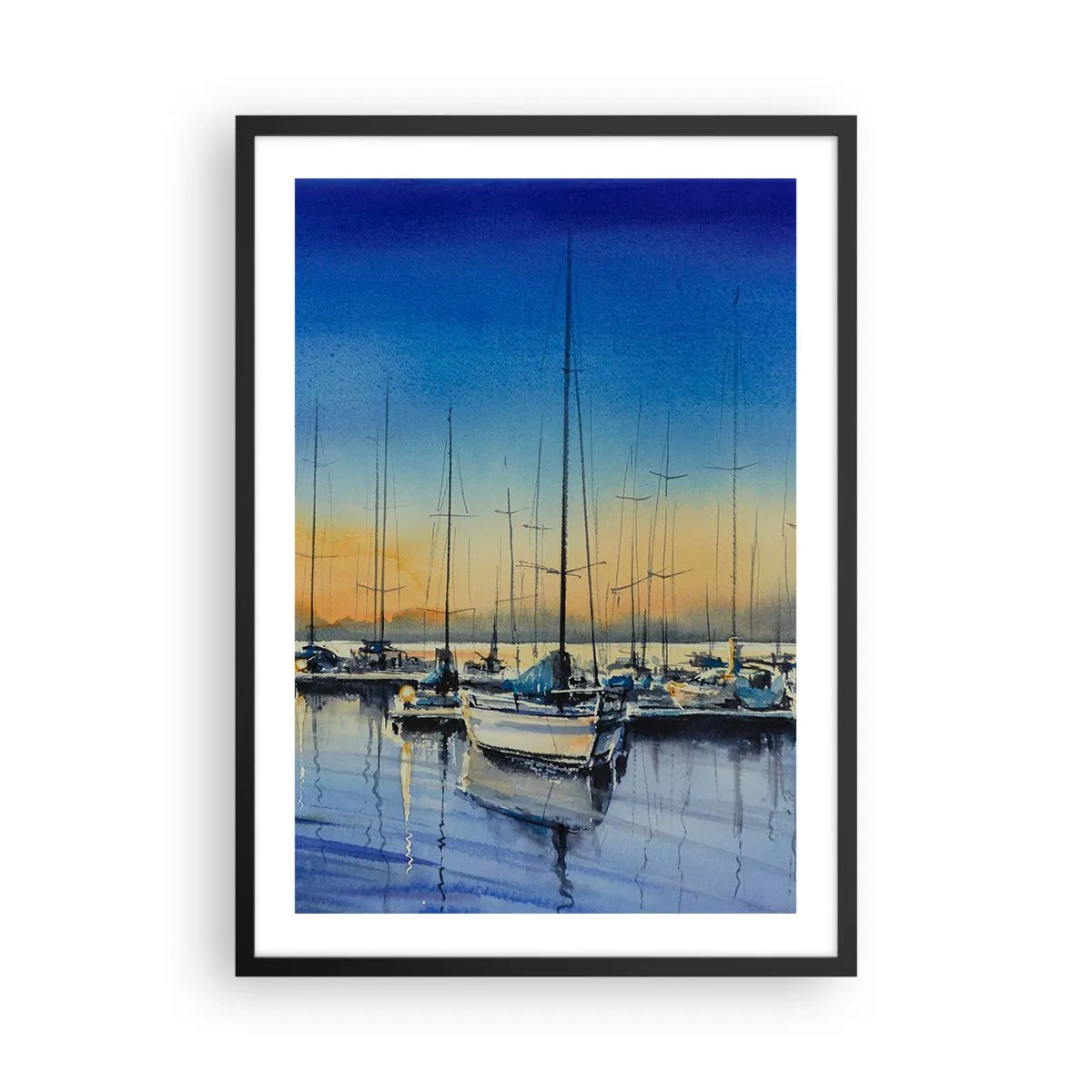 Poster in einem schwarzem Rahmen - Eine malerische Szene von Segelbooten in einem Hafen bei Sonnenuntergang - 50x70cm - Ende eines guten Tages - Moderne Wanddekoration für Wohnzimmer und Schlafzimmer ARTTOR