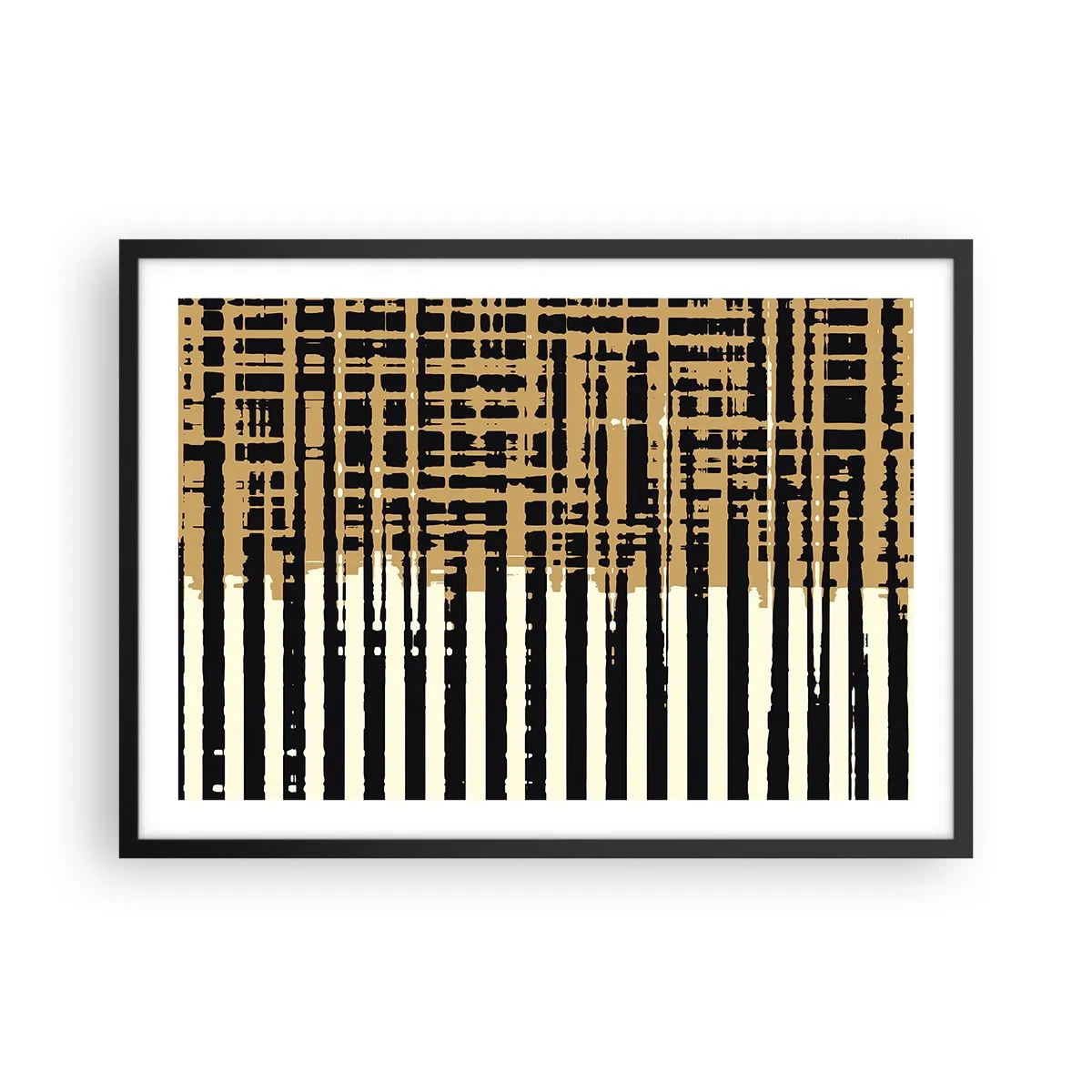 Poster in einem schwarzem Rahmen - Abstrakte Linien in Schwarz, Beige und Weiß - 70x50cm - Architektonische Abstraktion - Moderne Wanddekoration für Wohnzimmer und Schlafzimmer ARTTOR