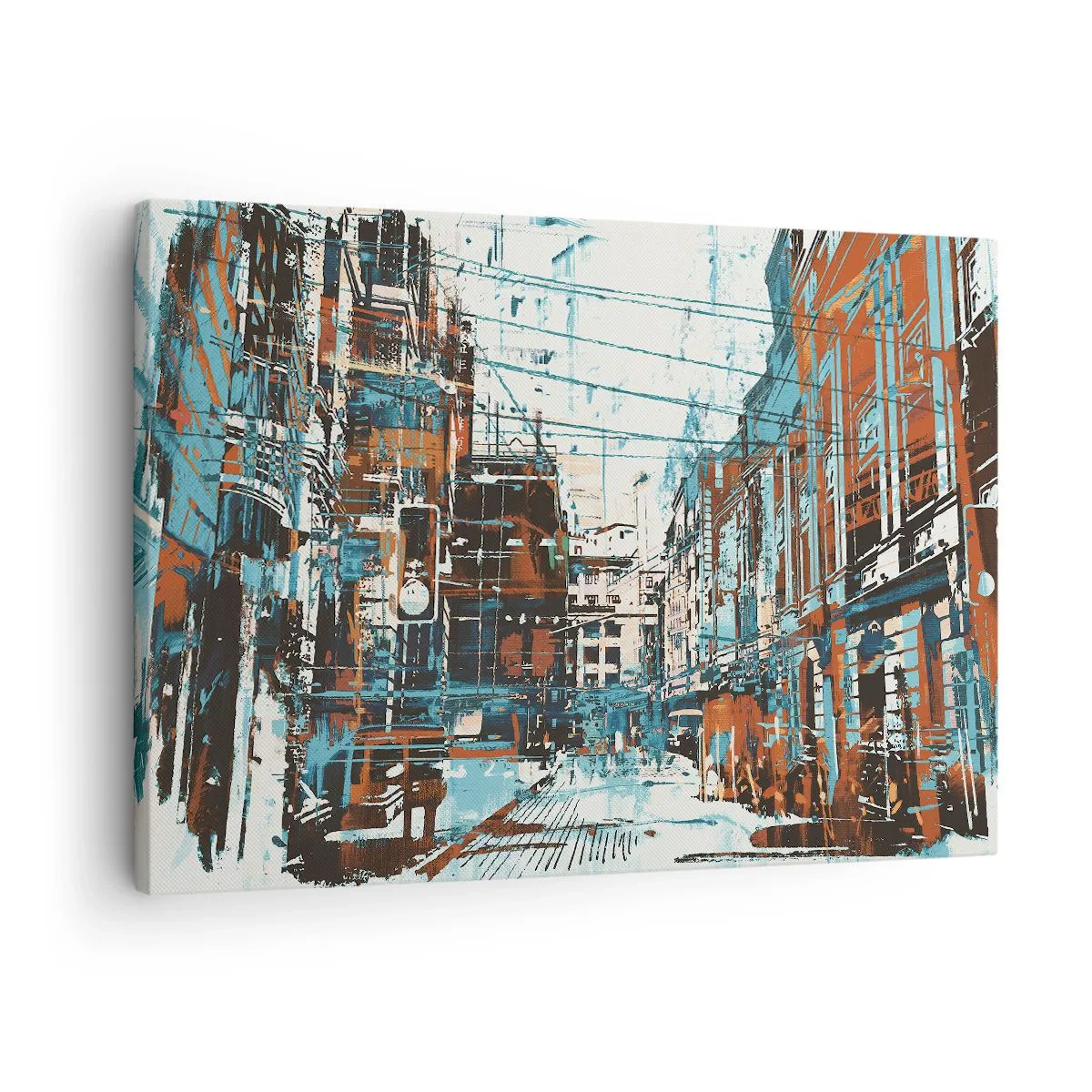 Bild auf Leinwand - Leinwandbild - Eine Stadtlandschaft in Blau- und Orangetönen - 70x50cm - Ein abgenutzter Stadtwanderweg - Moderne Wanddekoration für Wohnzimmer und Schlafzimmer ARTTOR