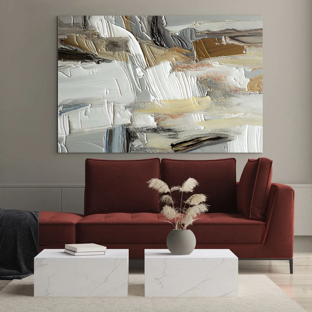 Glasbild - Bild auf glas - Eine abstrakte Komposition in Erdtönen mit einer unverwechselbaren Textur. - 100x70cm - Bunte Schichten - Moderne Wanddekoration für Wohnzimmer und Schlafzimmer ARTTOR