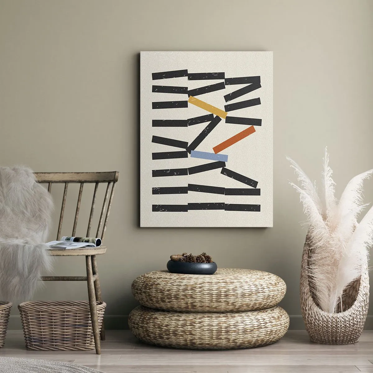 Bild auf Leinwand - Leinwandbild - Abstrakte Komposition mit farbigen und schwarzen Rechtecken - 70x100cm - Domino – Komposition - Moderne Wanddekoration für Wohnzimmer und Schlafzimmer ARTTOR