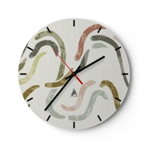 Wanduhr - Glasuhr - Organische Pinselstriche in erdigen Tönen - 30x30cm - Fröhlicher Tanz der Abstraktion - Moderne Wanddekoration für Wohnzimmer, Küche und Schlafzimmer ARTTOR