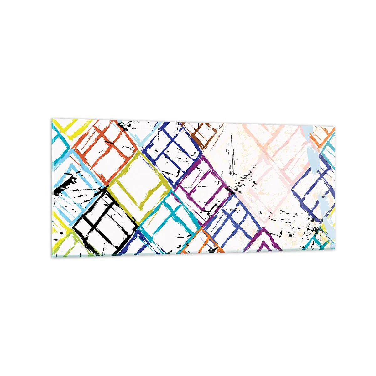 Glasbild - Bild auf glas - Bunte Abstraktion mit geometrischen Formen auf weißem Hintergrund - 120x50cm - Zellen zu vermieten - Moderne Wanddekoration für Wohnzimmer und Schlafzimmer ARTTOR