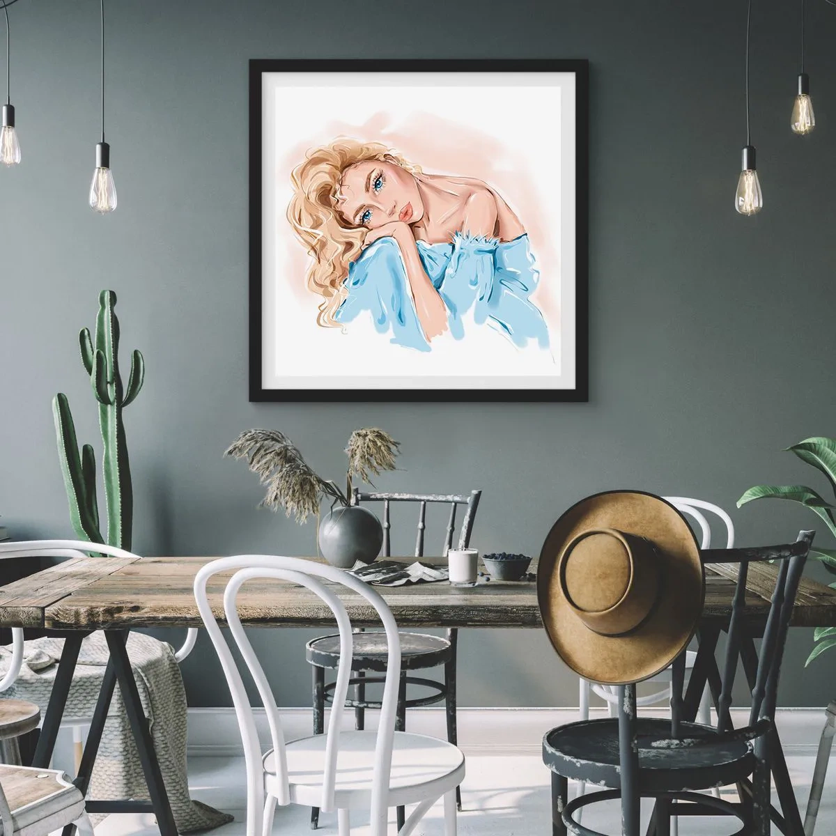 Poster in einem schwarzem Rahmen - Verträumt im Blau - 60x60 cm