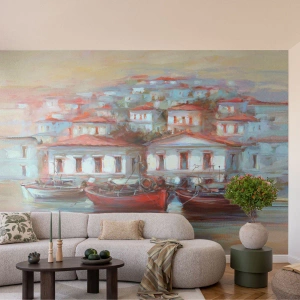 Fototapete Standard Eco - Glückliche Stadt - Die Architektur, Segelboot, Hafen - 350x256 cm