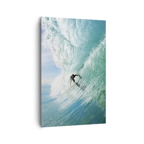 Bild auf Leinwand - Leinwandbild - Ein Surfer reitet eine Welle im Sonnenlicht vor blauem Himmel - 80x120cm - Immer Top - Moderne Wanddekoration für Wohnzimmer und Schlafzimmer ARTTOR