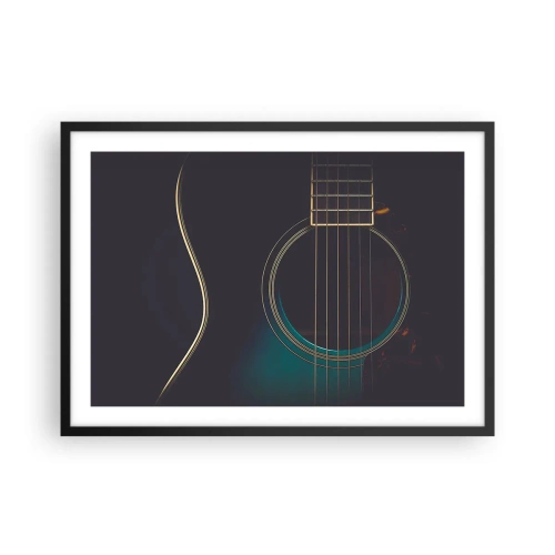 Poster in einem schwarzem Rahmen - Akustikgitarre in dunklem, elegantem Licht - 70x50cm - Einen Moment bevor es ertönt - Moderne Wanddekoration für Wohnzimmer und Schlafzimmer ARTTOR