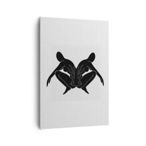 Bild auf Leinwand - Leinwandbild - Schwarze Silhouetten in symmetrischer Position auf weißem Hintergrund - 70x100cm - Gemeinsame Seele - Moderne Wanddekoration für Wohnzimmer und Schlafzimmer ARTTOR