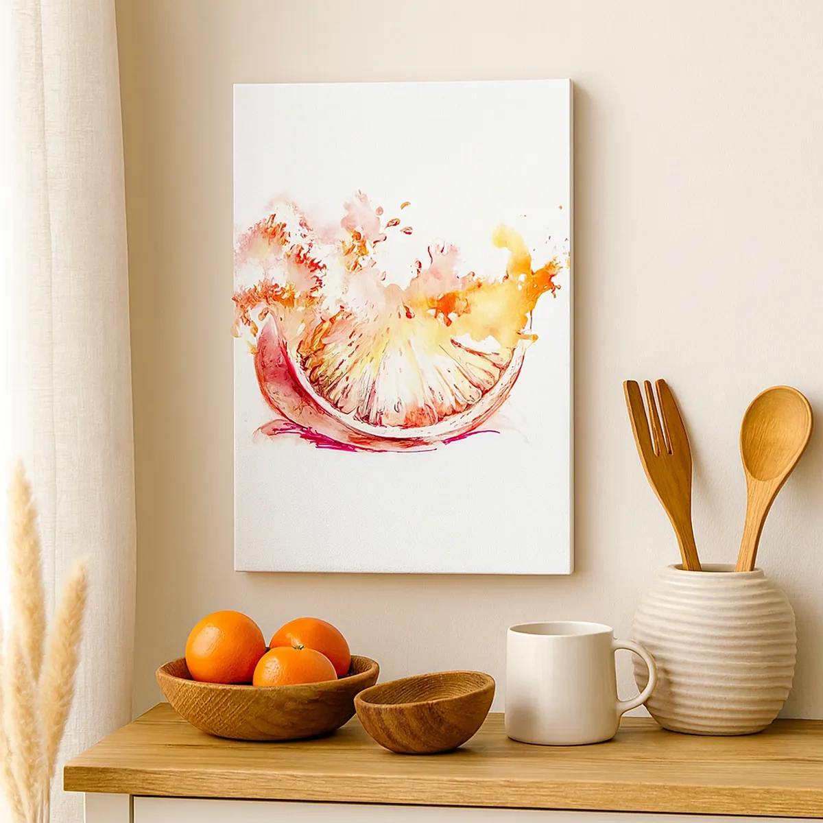 Bild auf Leinwand - Leinwandbild - Eine Aquarellscheibe Grapefruit in leuchtenden Farben - 50x70cm - Saftige Erfrischung - Moderne Wanddekoration für Wohnzimmer und Schlafzimmer ARTTOR