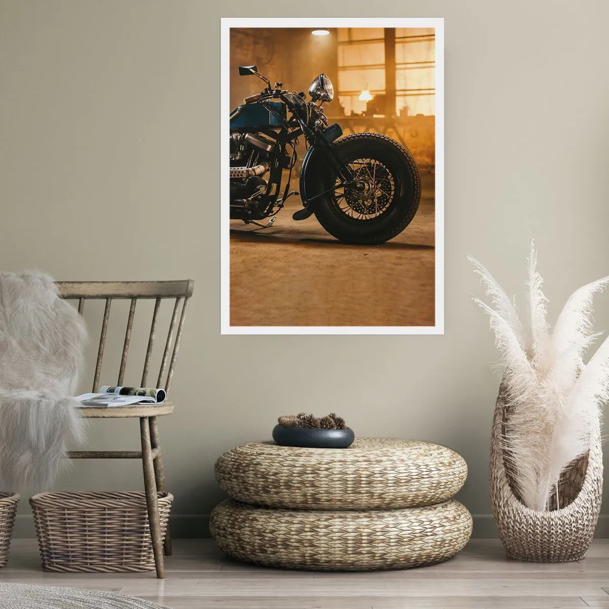Poster - Motorrad in stylischer Werkstatt - 50x70cm - Ich kann alles - Moderne Wanddekoration für Wohnzimmer und Schlafzimmer ARTTOR